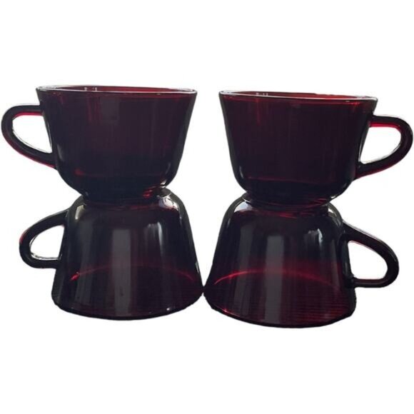 Anchor Hocking Royal Ruby Red Glass Coffee Cups Set Of 4 - Picture 2 of 6